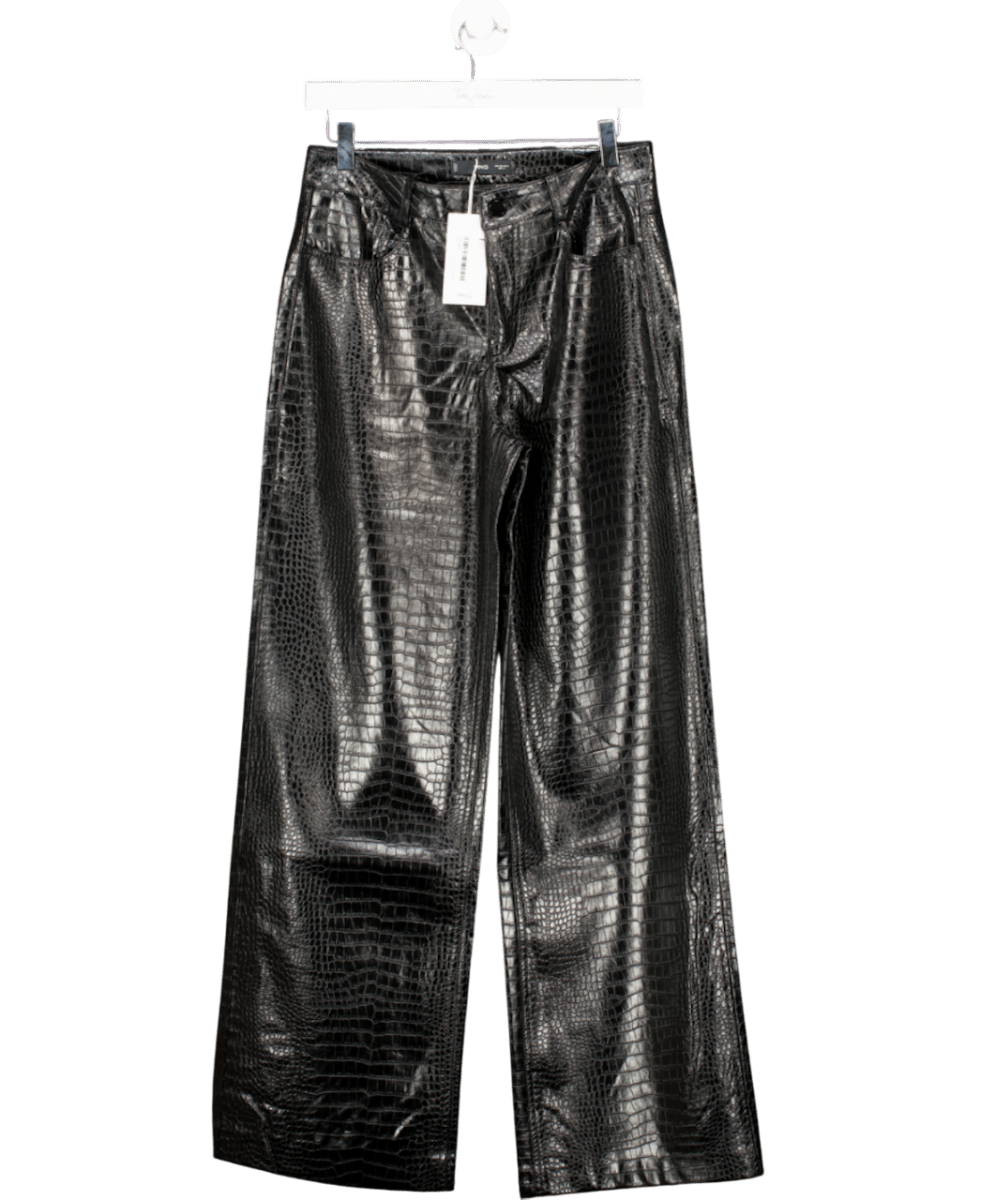 MANGO Black Leather - effect Straight - fit Trousers UK 10 - Reliked