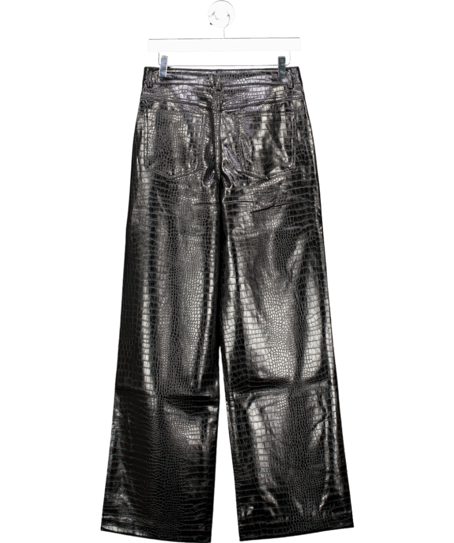 MANGO Black Leather - effect Straight - fit Trousers UK 10 - Reliked