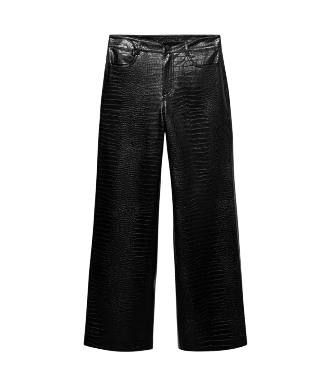 MANGO Black Leather - effect Straight - fit Trousers UK 10 - Reliked