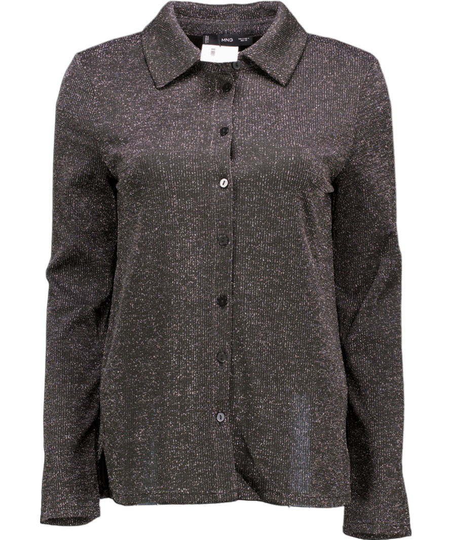 MANGO Black Lurex Knitted Shirt UK S - Reliked