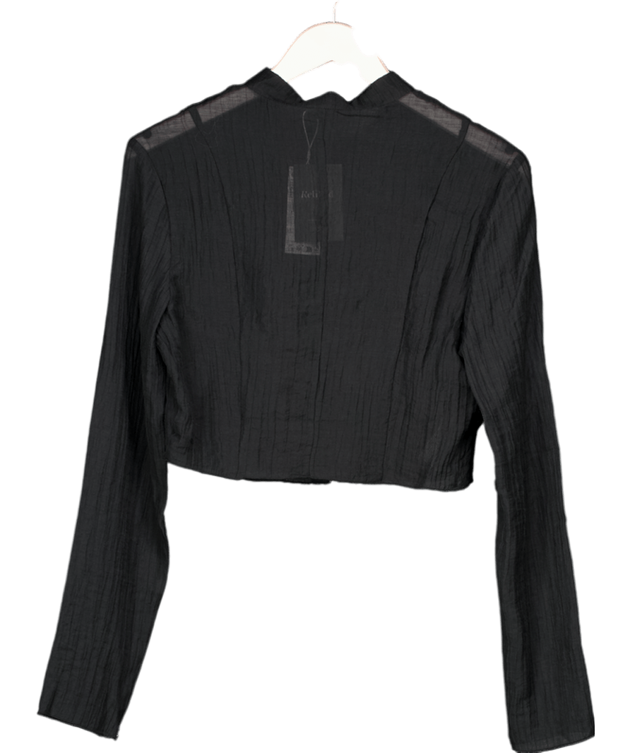 MANGO Black Mandarin Textured Top UK M - Reliked