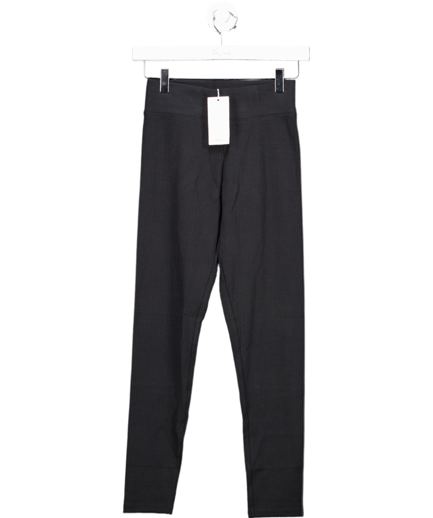 MANGO Black Ribbed Stretch Cotton Leggings 13 Years - Reliked