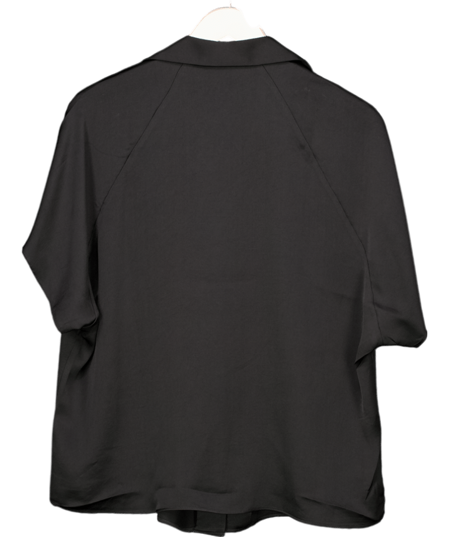 MANGO Black Short - sleeved Satin Shirt UK L - Reliked
