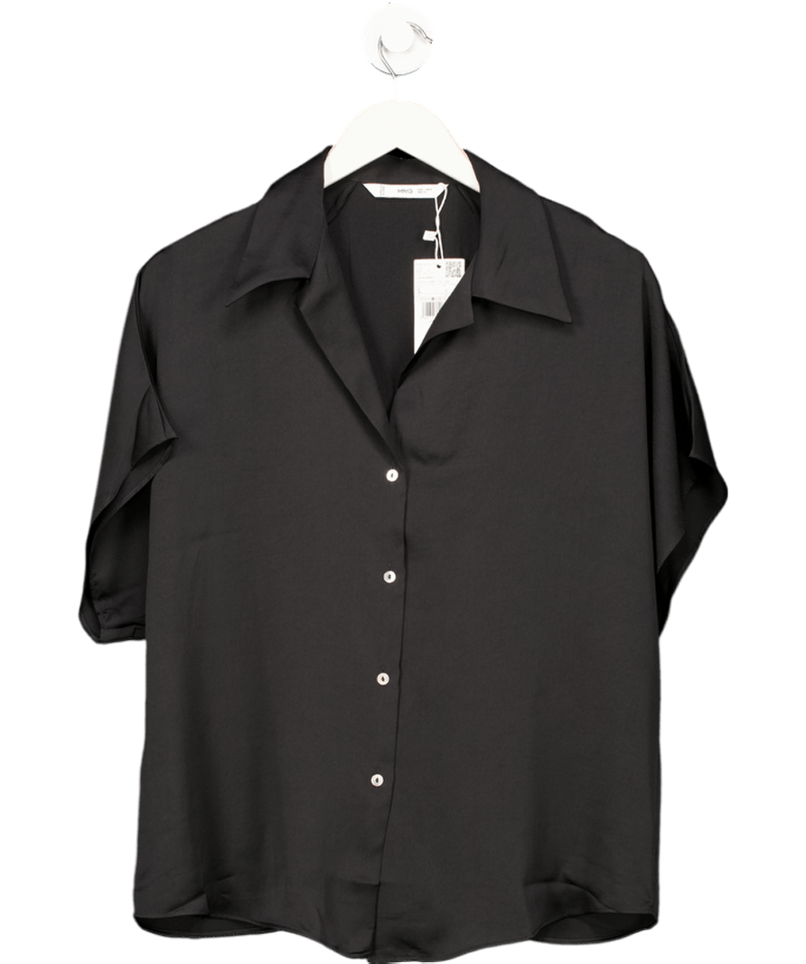 MANGO Black Short - sleeved Satin Shirt UK L - Reliked