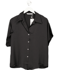 MANGO Black Short - sleeved Satin Shirt UK L - Reliked