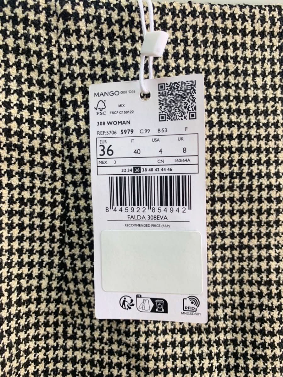 Mango Black & White Houndstooth Skirt UK 8 - Reliked