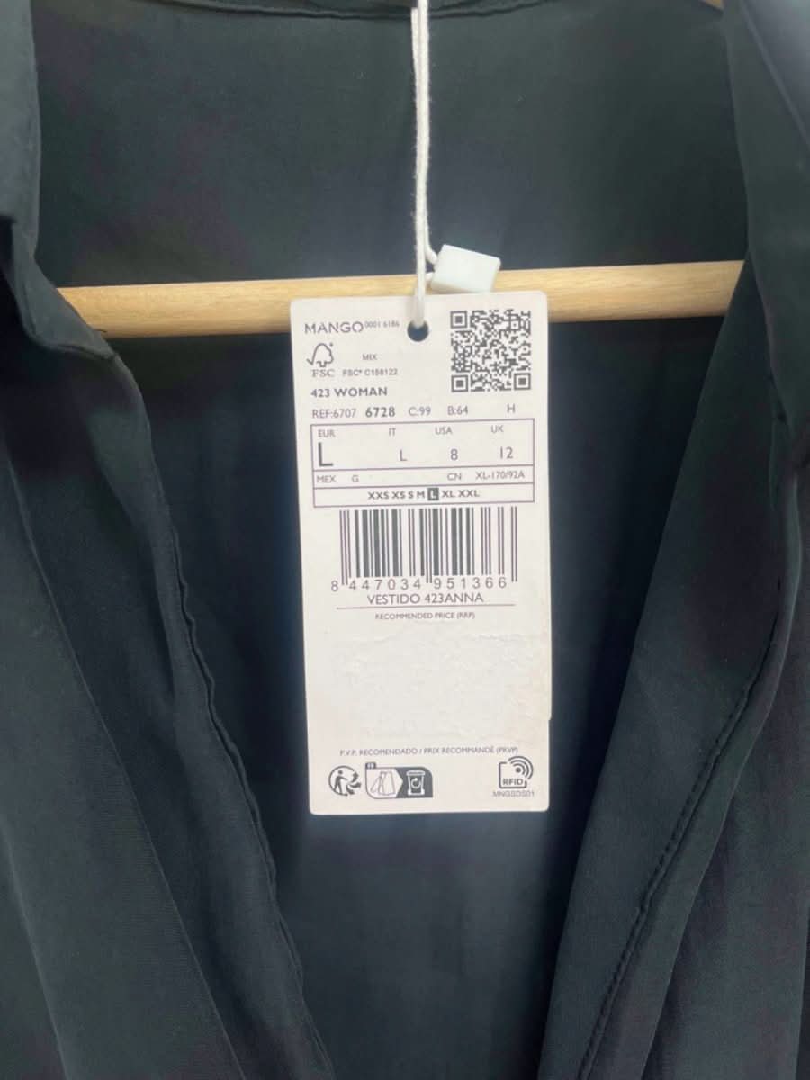 Mango Black Wrap Midi Dress UK L - Reliked