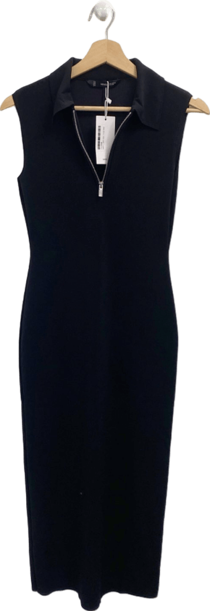 Mango Black Zip - Front Sleeveless Dress XS - Reliked