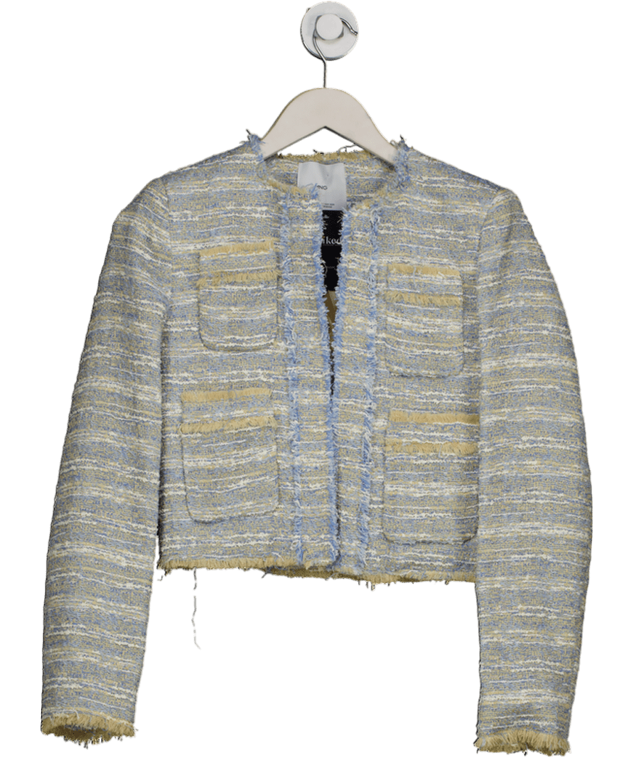 MANGO Blue / Cream Italian Fabric Salt Tweed Jacket UK XS - Reliked
