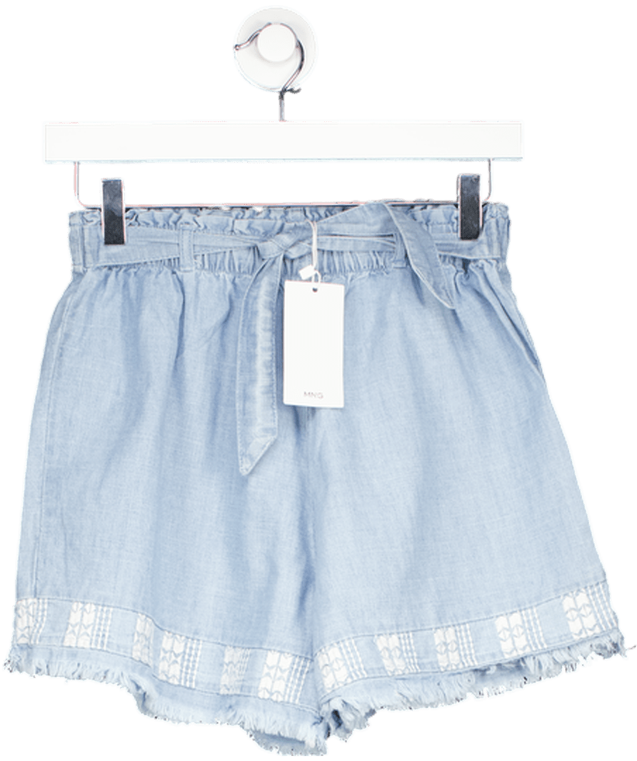 MANGO Blue Fringed Embroidery Shorts 13 Years - Reliked