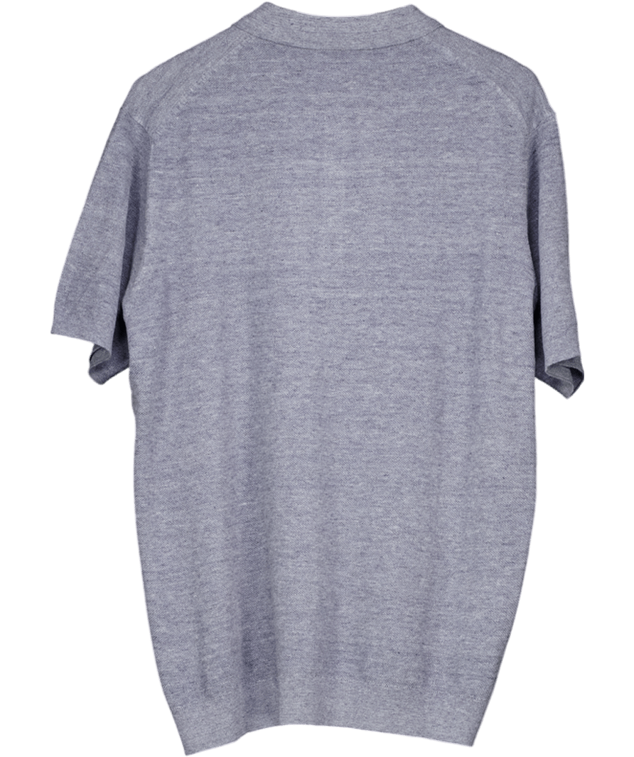 MANGO Blue - Grey Short - sleeve Knitted Polo Shirt UK XXL - Reliked