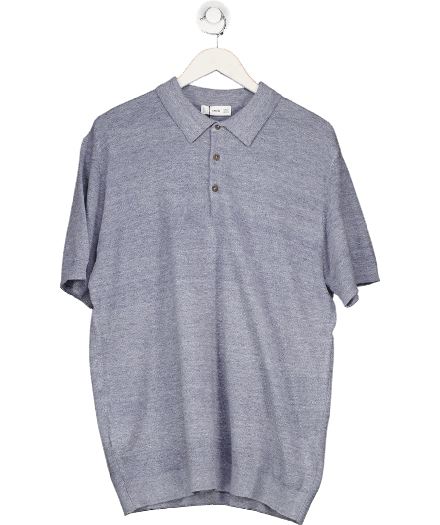 MANGO Blue - Grey Short - sleeve Knitted Polo Shirt UK XXL - Reliked