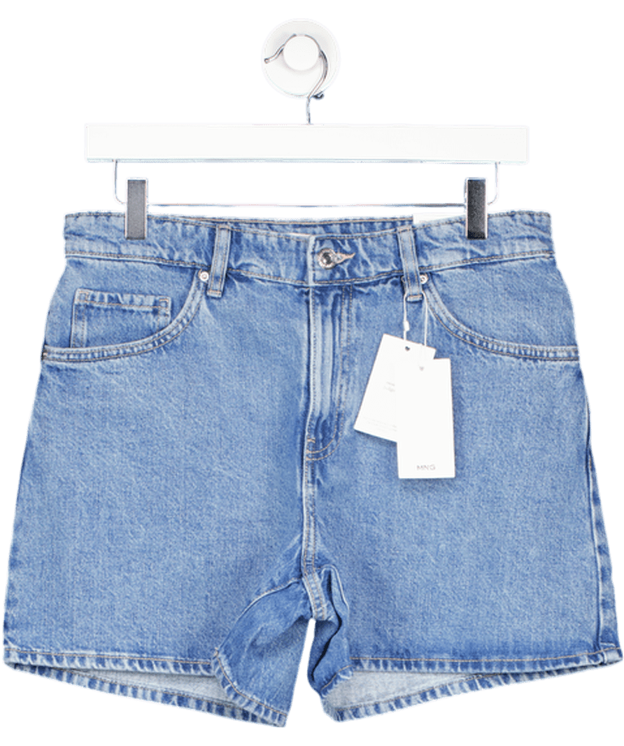 MANGO Blue High - waisted Straight - fit Denim Shorts UK 10 - Reliked
