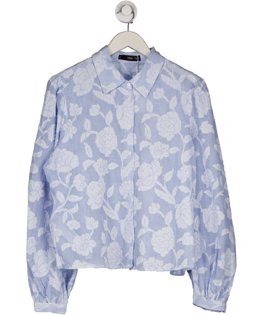 MANGO Blue Striped Shirt With Embroidered Details UK XXL - Reliked