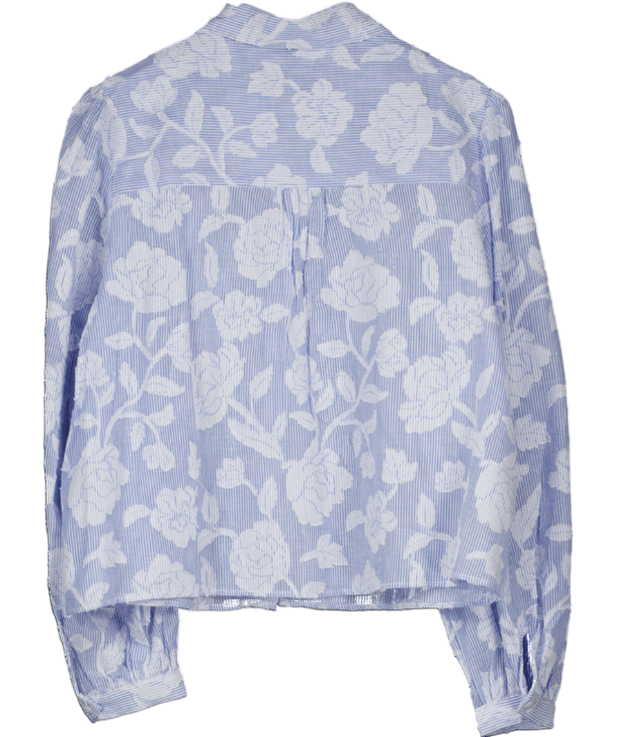 MANGO Blue Striped Shirt With Embroidered Details UK XXL - Reliked