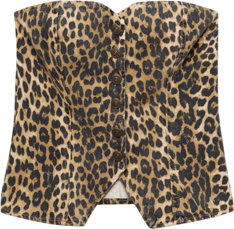 MANGO Brown Denim Leopard - print Corset Top UK XS - Reliked