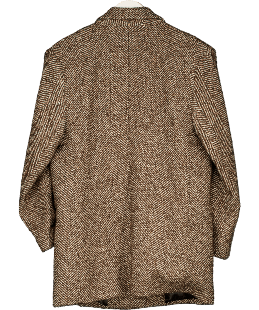 MANGO Brown Herringbone Tweed Wool Blend Boyfriend Coat UK L - Reliked