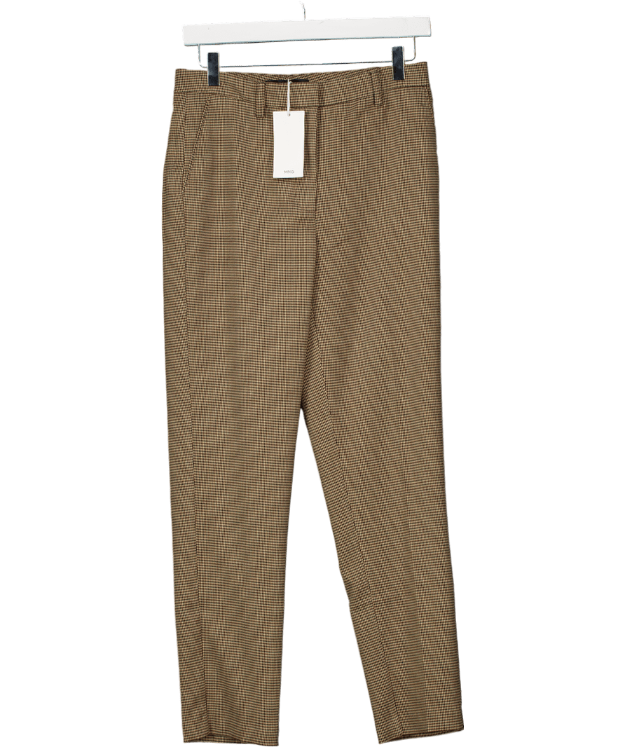 MANGO Brown Houndstooth Mid Rise Skinny Trousers UK 8 - Reliked