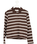 MANGO Brown / Ivory Striped Long Sleeve Polo - neck T-shirt UK M - Reliked