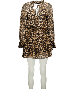 MANGO Brown Leopard-print Flared Dress UK XS