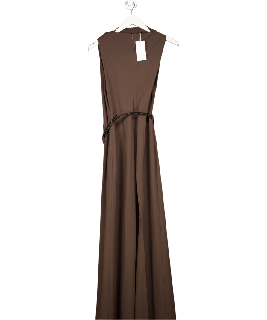 MANGO Brown Long Jumpsuit With Draped Neck And Belt UK S - Reliked