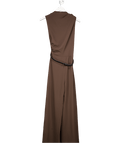 MANGO Brown Long Jumpsuit With Draped Neck And Belt UK S - Reliked