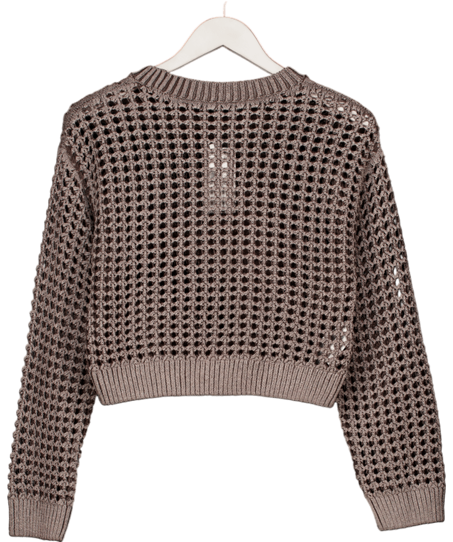 MANGO Brown Open Knit Cropped Jumper UK S - Reliked