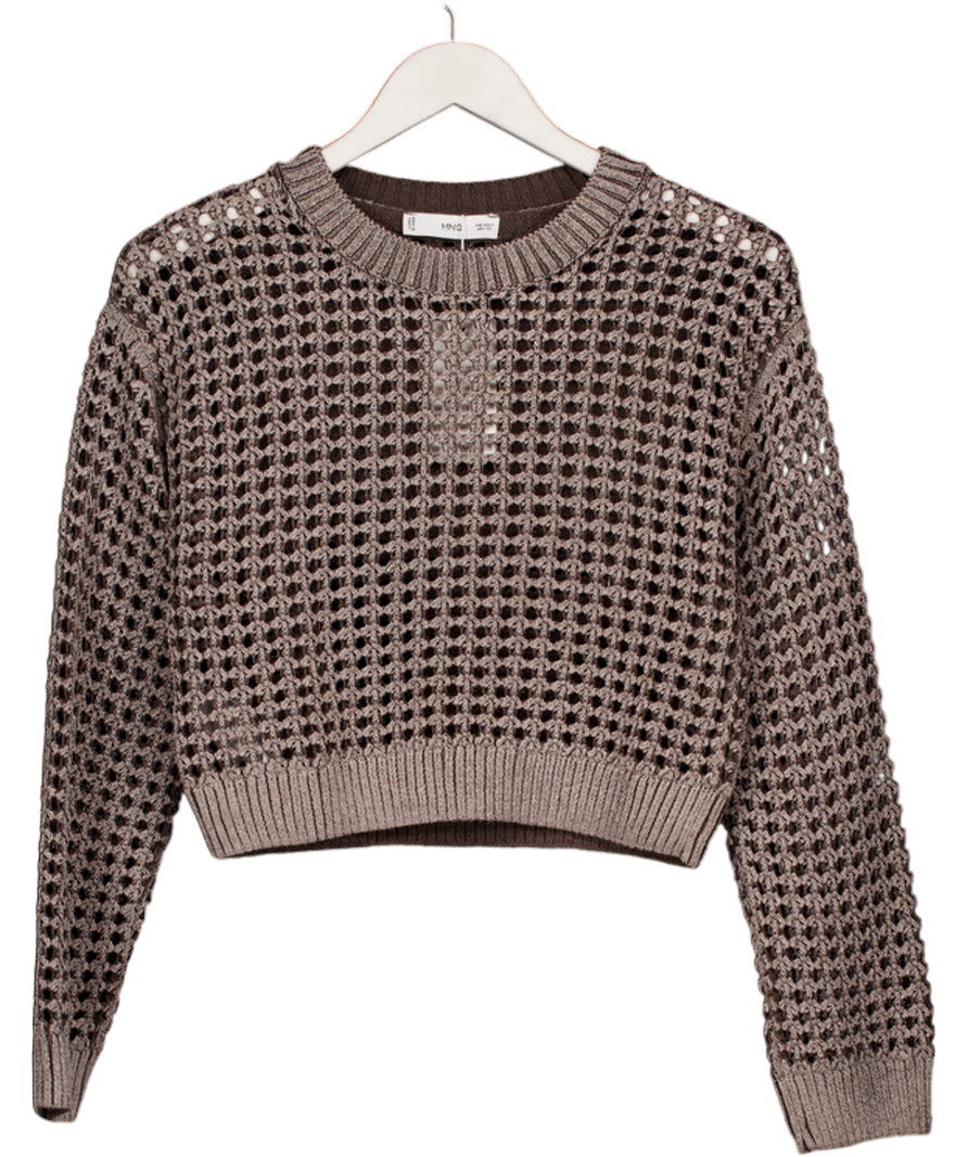 MANGO Brown Open Knit Cropped Jumper UK S - Reliked
