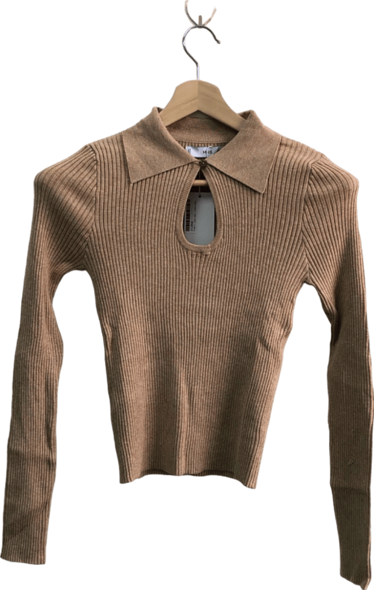 Mango Brown Ribbed Cutout Jumper M - Reliked
