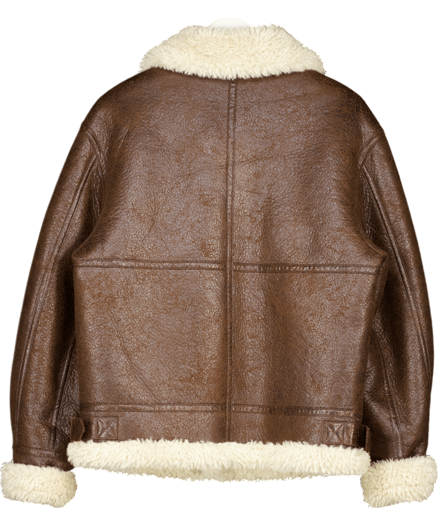 MANGO Brown Vintage - effect Shearling Jacket UK S - Reliked