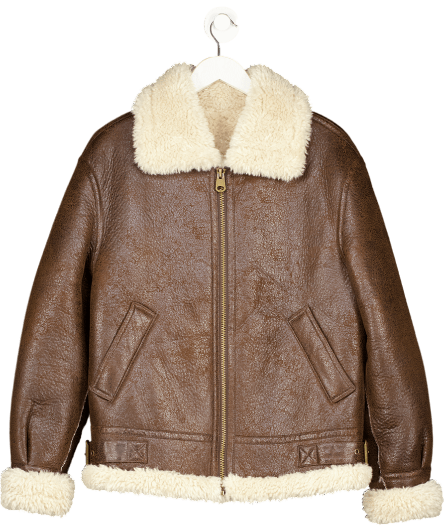 MANGO Brown Vintage - effect Shearling Jacket UK S - Reliked