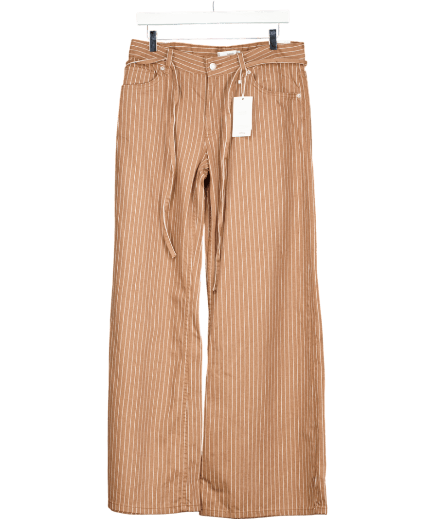 MANGO Brown Wide Leg Jeans With Stripes And Belt UK 10 - Reliked