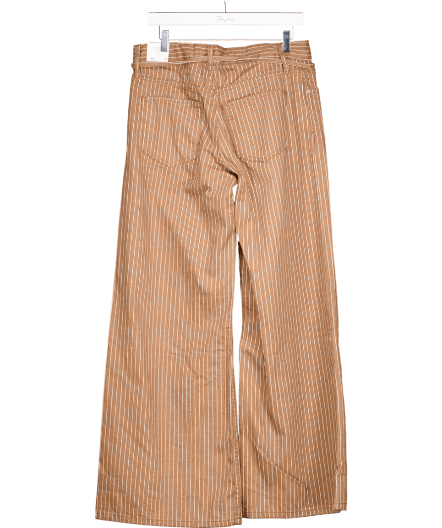 MANGO Brown Wide Leg Jeans With Stripes And Belt UK 10 - Reliked