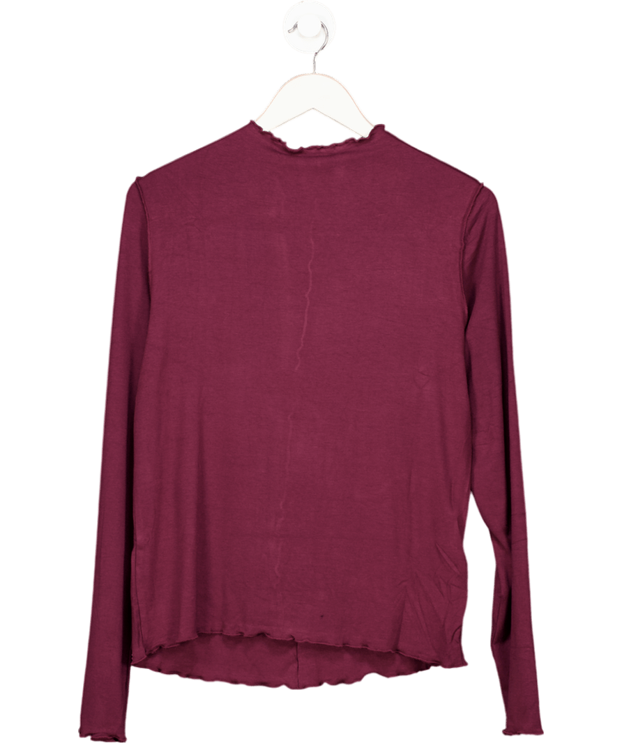 MANGO Burgundy Red Scalloped Edges T-shirt UK XL - Reliked