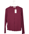 MANGO Burgundy Red Scalloped Edges T-shirt UK XL - Reliked