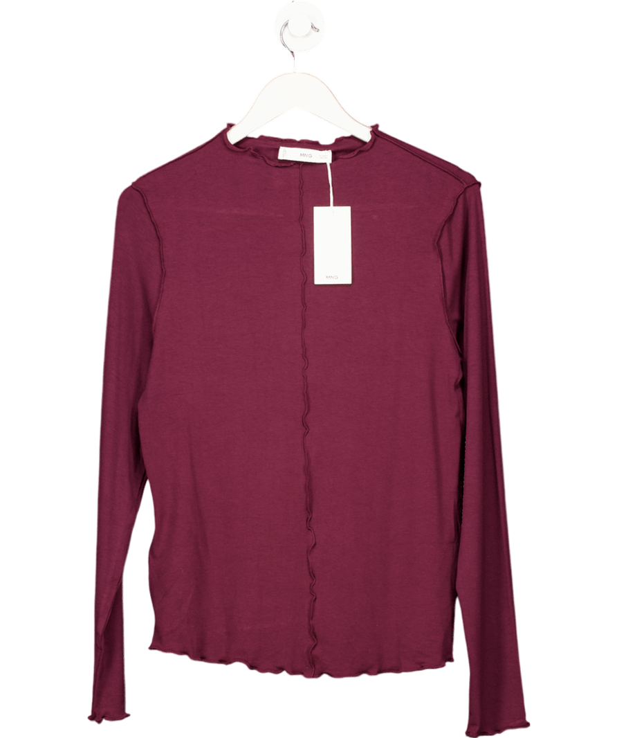 MANGO Burgundy Red Scalloped Edges T-shirt UK XL - Reliked