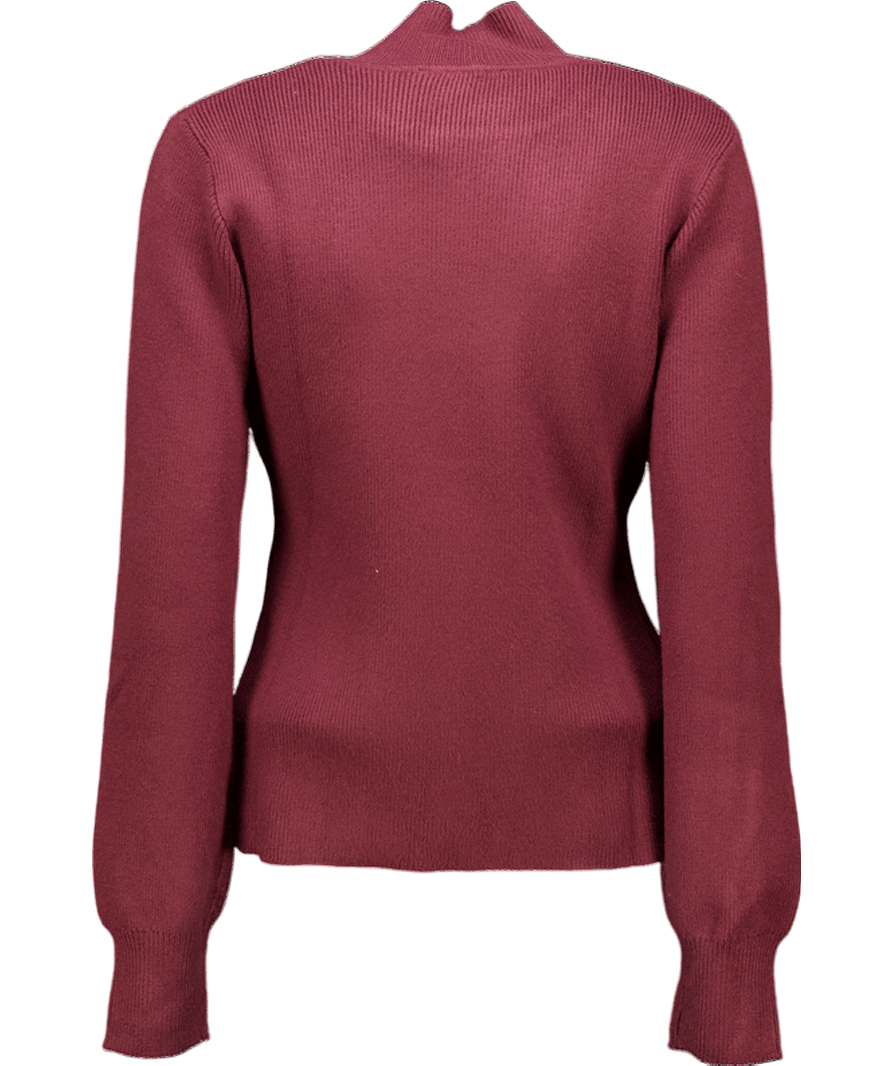 MANGO Burgundy Viscose Blend Ribbed Round - neck Sweater UK L - Reliked
