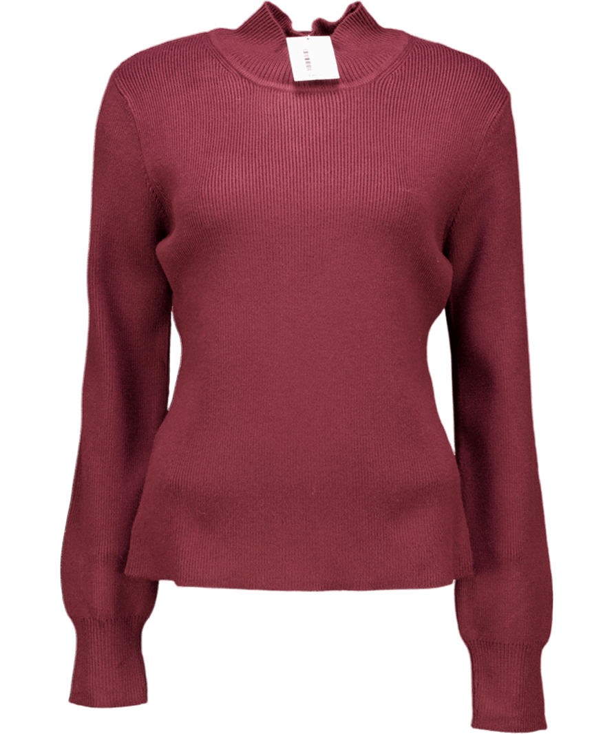 MANGO Burgundy Viscose Blend Ribbed Round - neck Sweater UK L - Reliked