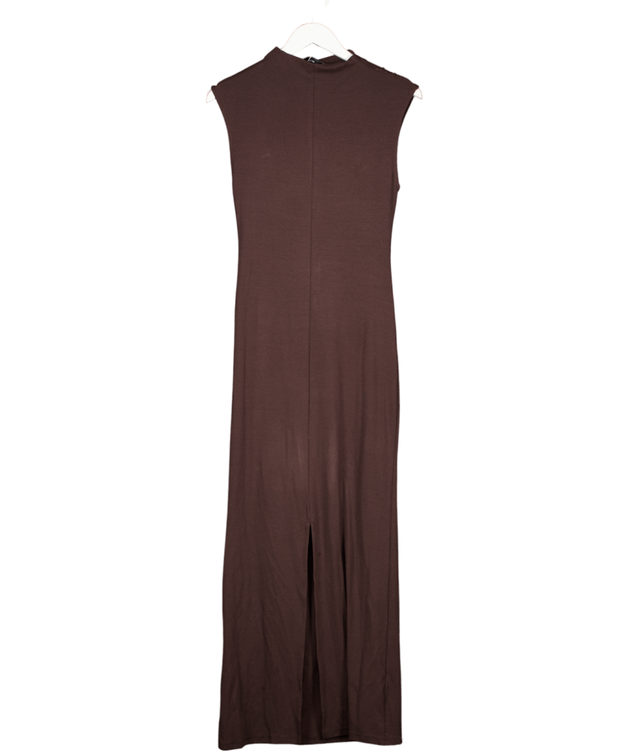 MANGO Chocolate Brown Draped Midi Dress UK M - Reliked