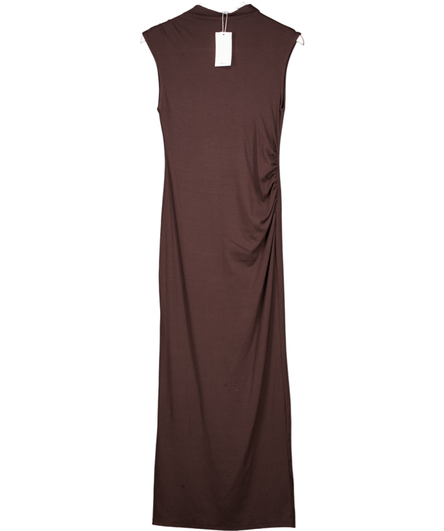 MANGO Chocolate Brown Draped Midi Dress UK M - Reliked