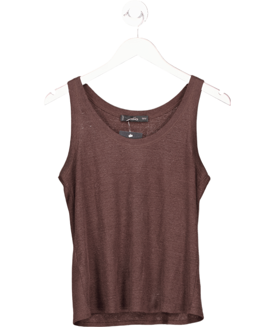 MANGO Chocolate Brown Linen Knit Tank UK S - Reliked