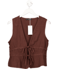 MANGO Chocolate Brown Ruffled Top With Bows UK L - Reliked