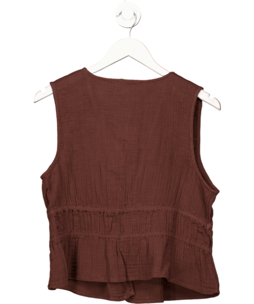 MANGO Chocolate Brown Ruffled Top With Bows UK L - Reliked