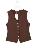 MANGO Chocolate Brown Waistcoat With Jewel Buttons UK M - Reliked