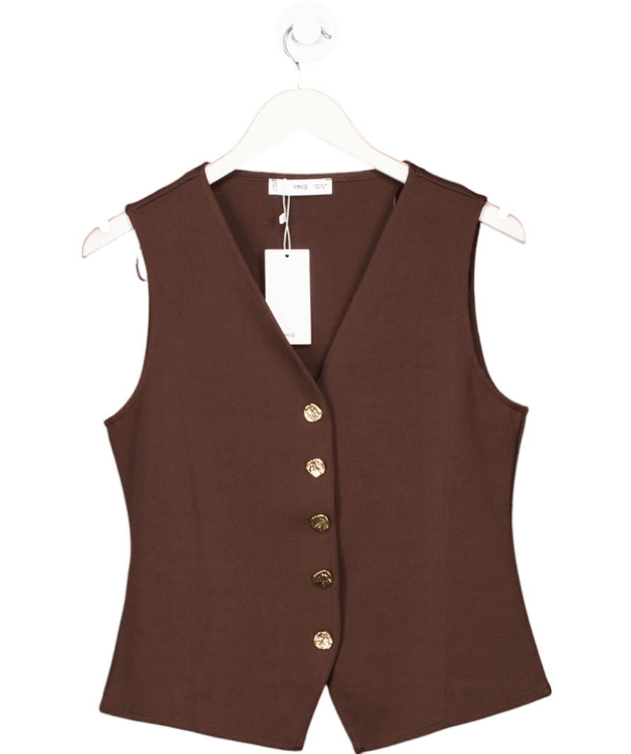 MANGO Chocolate Brown Waistcoat With Jewel Buttons UK M - Reliked