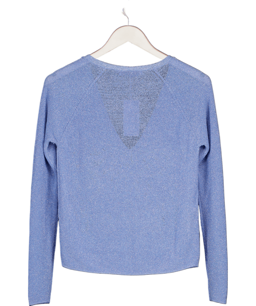 MANGO Cornflower Blue V - neck Fine Knit Lurex Sweater UK S - Reliked