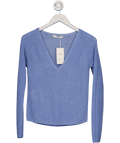 MANGO Cornflower Blue V - neck Fine Knit Lurex Sweater UK S - Reliked