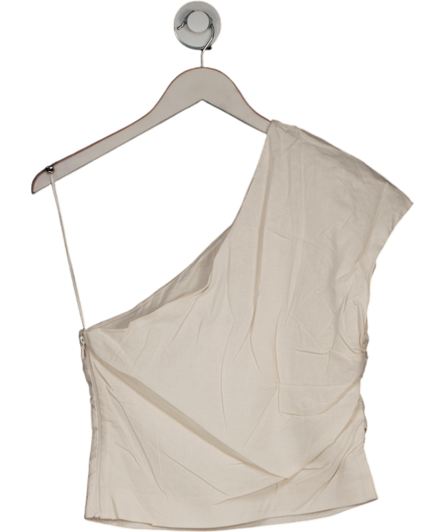 MANGO Cream Asymmetrical Linen Top UK S - Reliked