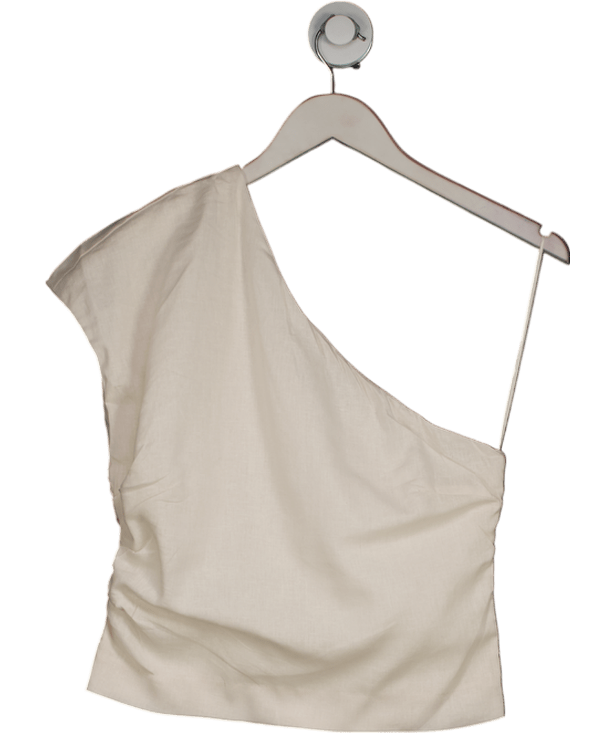 MANGO Cream Asymmetrical Linen Top UK S - Reliked