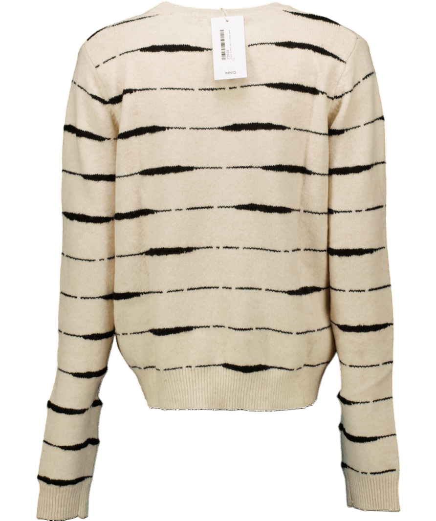 MANGO Cream / Black Supersoft Cosy Knit Striped Wool Blend Jumper UK M - Reliked